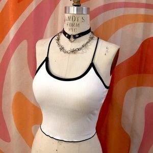 Ribbed White Lace-Up Backless Top